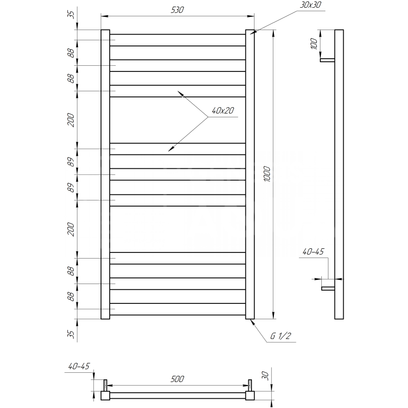 Genesis-Aqua Полотенцесушитель Tristar flat Водяной 100x53x3 (GA-5002)