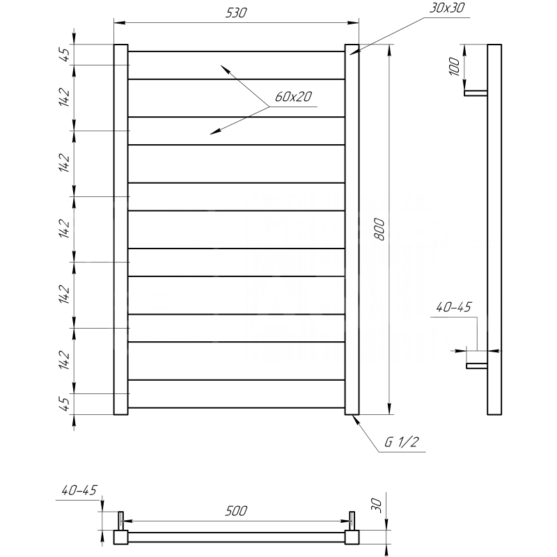 Genesis-Aqua Полотенцесушитель Bull Электрический 100x53x3 (GA-3005)