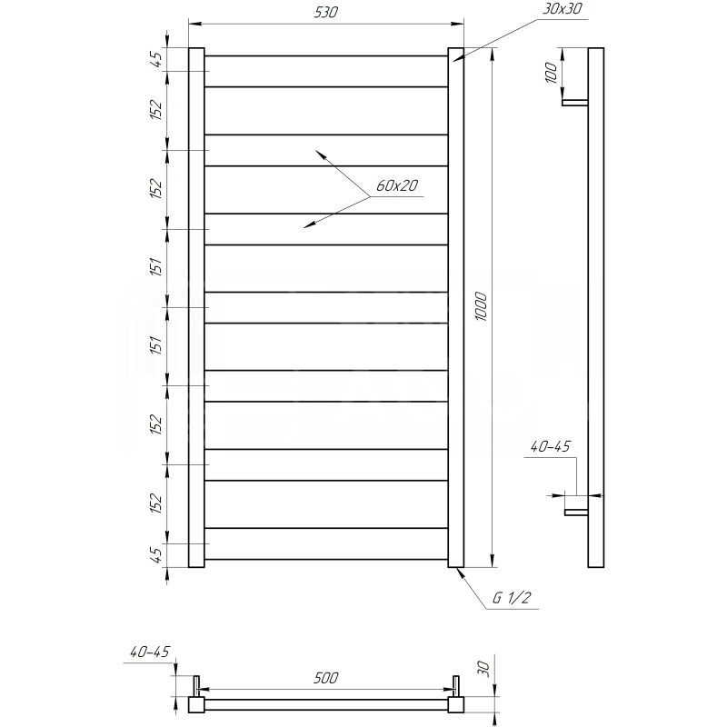 Genesis-Aqua Полотенцесушитель Bull Водяной 100x53x3 (GA-3002)