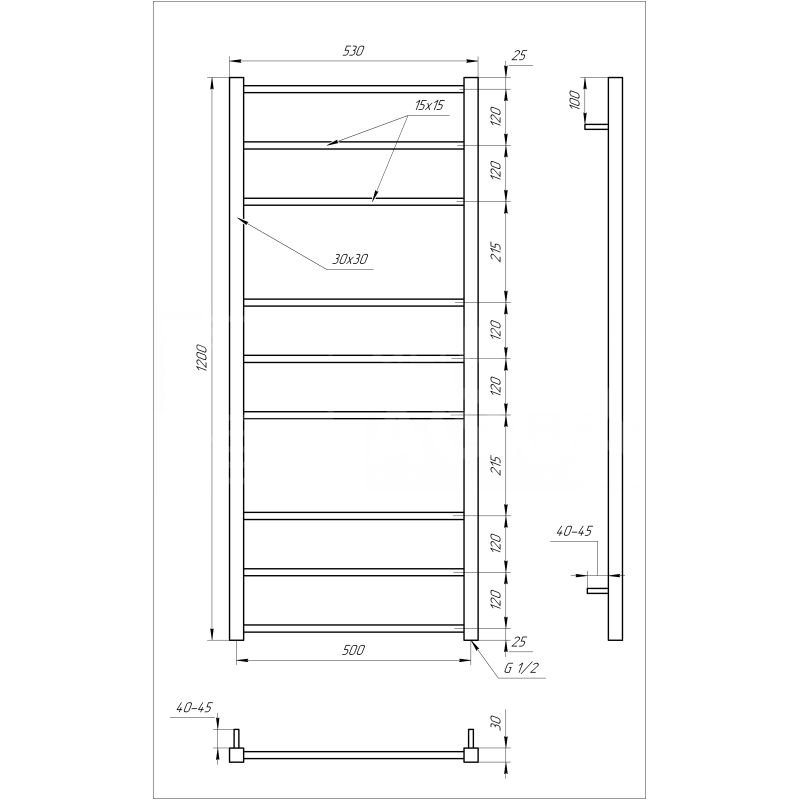 Genesis-Aqua Полотенцесушитель Tristar square Электрический 120x53x3 (GA-2006)