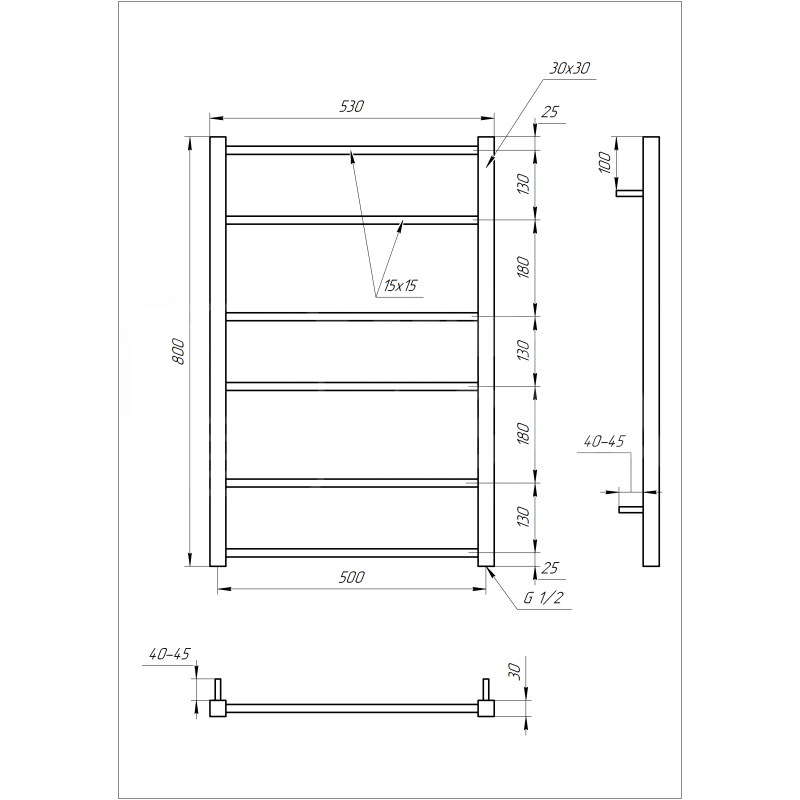 Genesis-Aqua Полотенцесушитель Tristar square Водяной 120x53x3 (GA-2003)