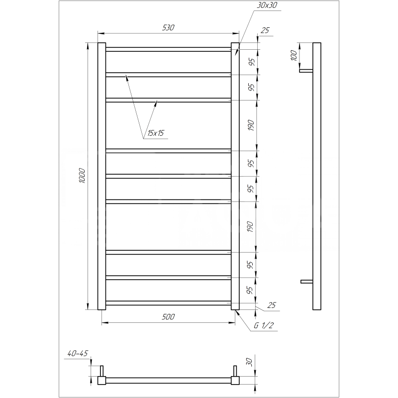 Genesis-Aqua Полотенцесушитель Tristar square Водяной 100x53x3 (GA-2002)