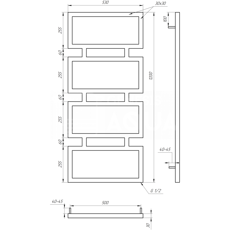 Genesis-Aqua Полотенцесушитель Quattro Электрический 100x53x3 (GA-1005)
