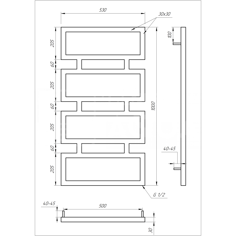 Genesis-Aqua Полотенцесушитель Quattro Водяной 120x53x3 (GA-1003)