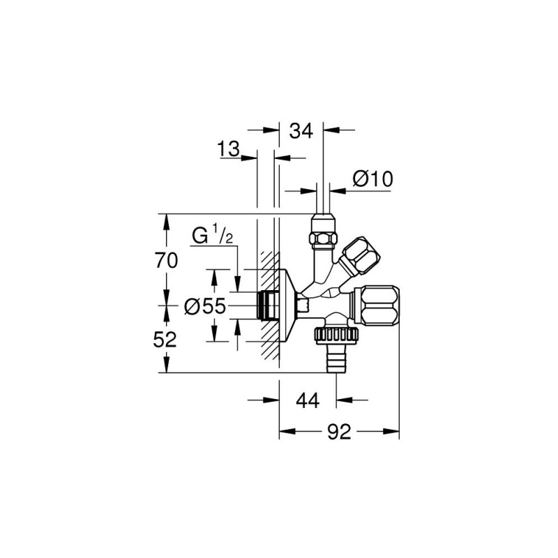 Запорный, угловой вентиль 1/2" для стиральной или посудомоечной машины  (22036000)