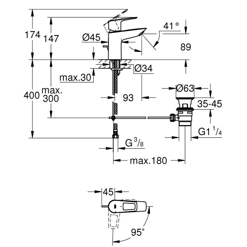 Grohe BauLoop New Одноважільний змішувач для раковини S-Size (22054001)