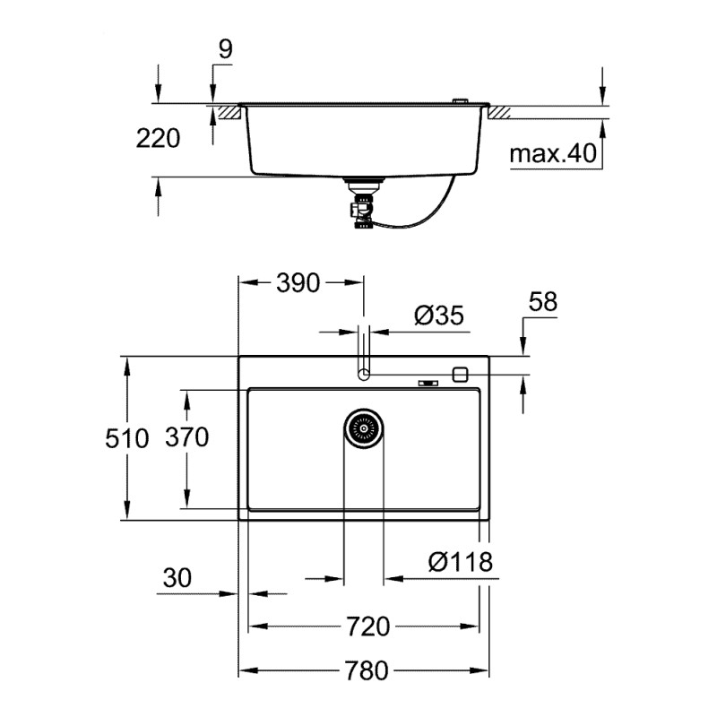 Grohe Мойка для кухни 780 x 510 мм, Гранит серый (31652AT0)