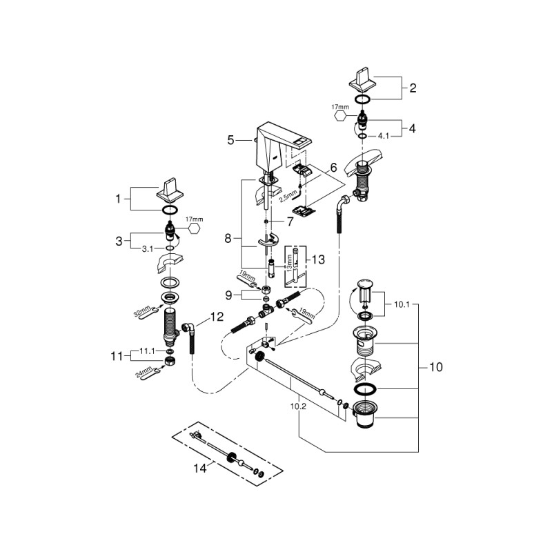 Grohe Allure Brilliant Змішувач для раковини на 3 отвори, S-Size (20342000)