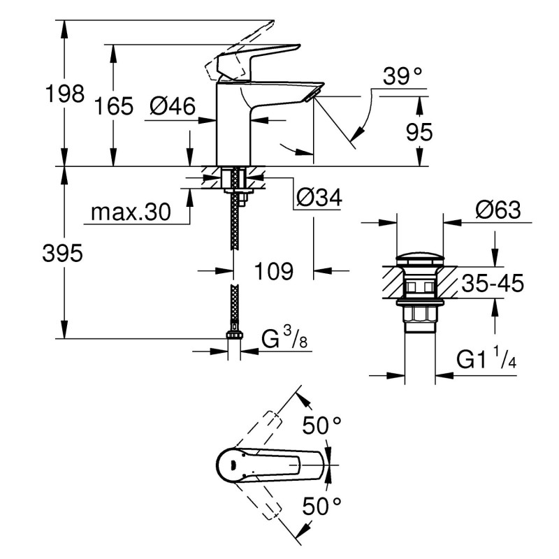 Grohe QuickFix Start Одноважільний змішувач для раковини S-Size (23550002)