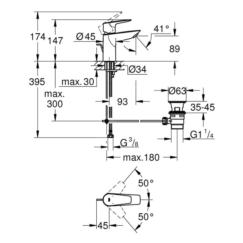 Grohe QuickFix StartEdge Одноважільний змішувач для раковини S-Size (24196001)
