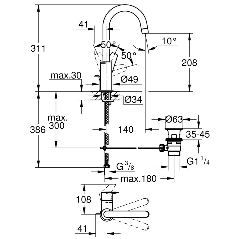 Grohe QuickFix StartEdge Одноважільний змішувач для раковини L-Size (24201001)