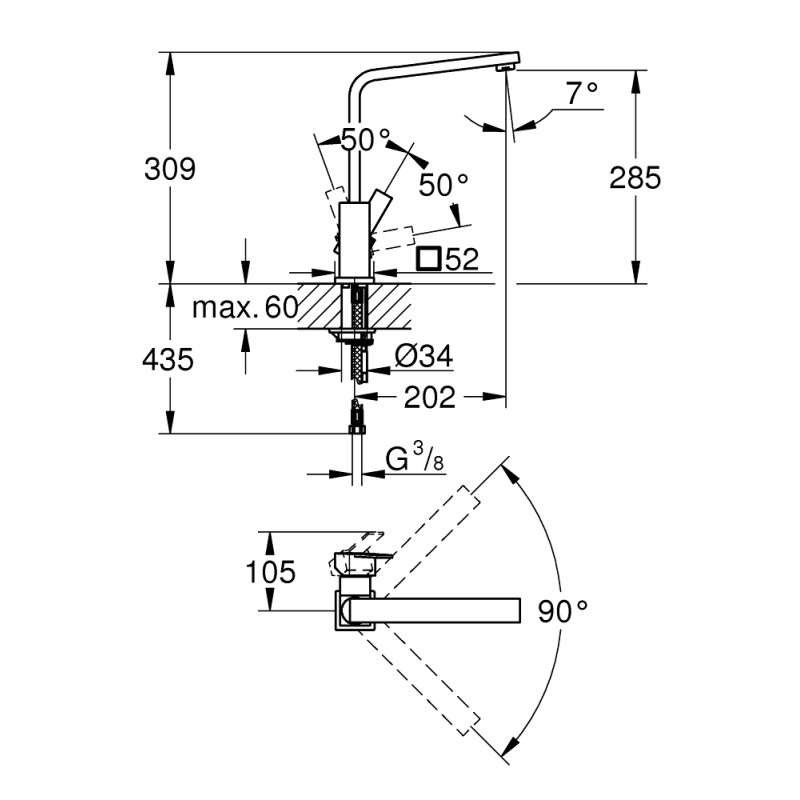 Grohe Sail Cube Однорычажный смеситель для мойки (31393000)