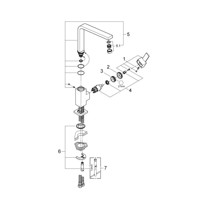 Grohe Sail Cube Однорычажный смеситель для мойки (31393000)