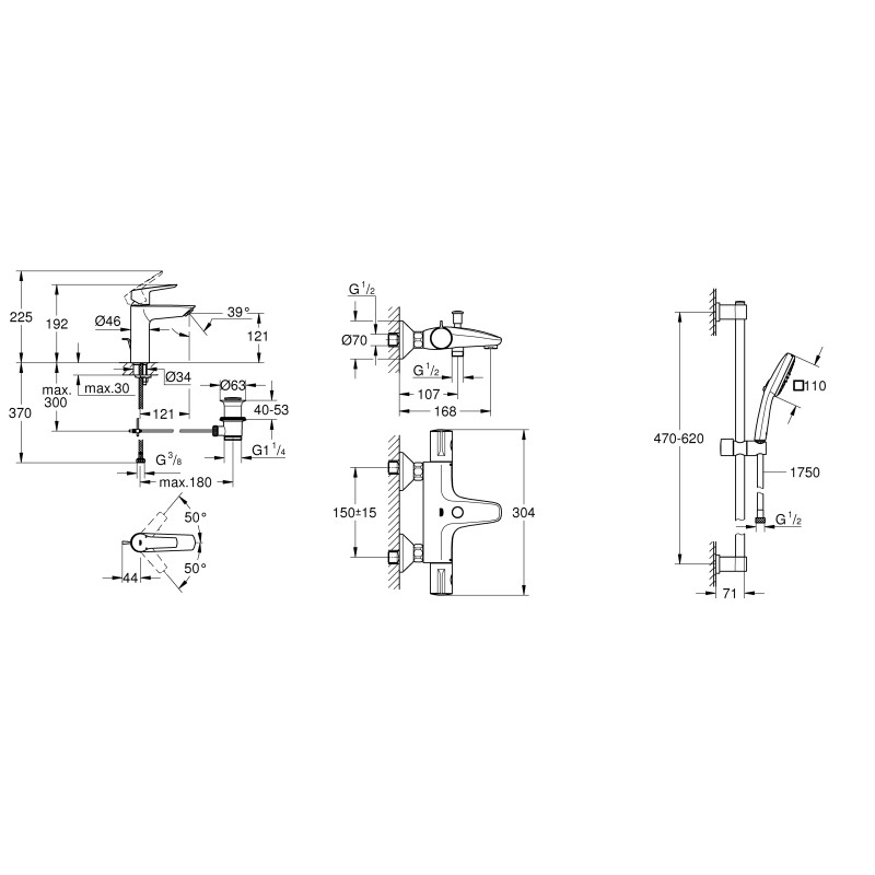 Grohe Набiр змiшувачiв QuickFix Start 3 в 1 для ванни (UA202304TS)