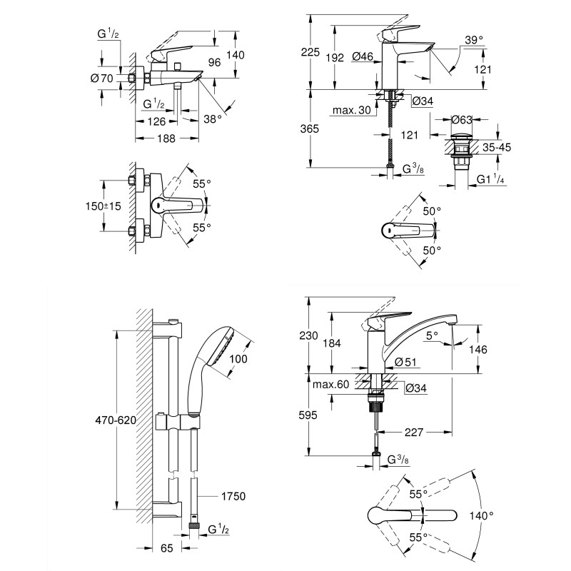 Grohe Набiр змiшувачiв QuickFix Start 4 в 1 для ванни та кухні (UA303311MK)