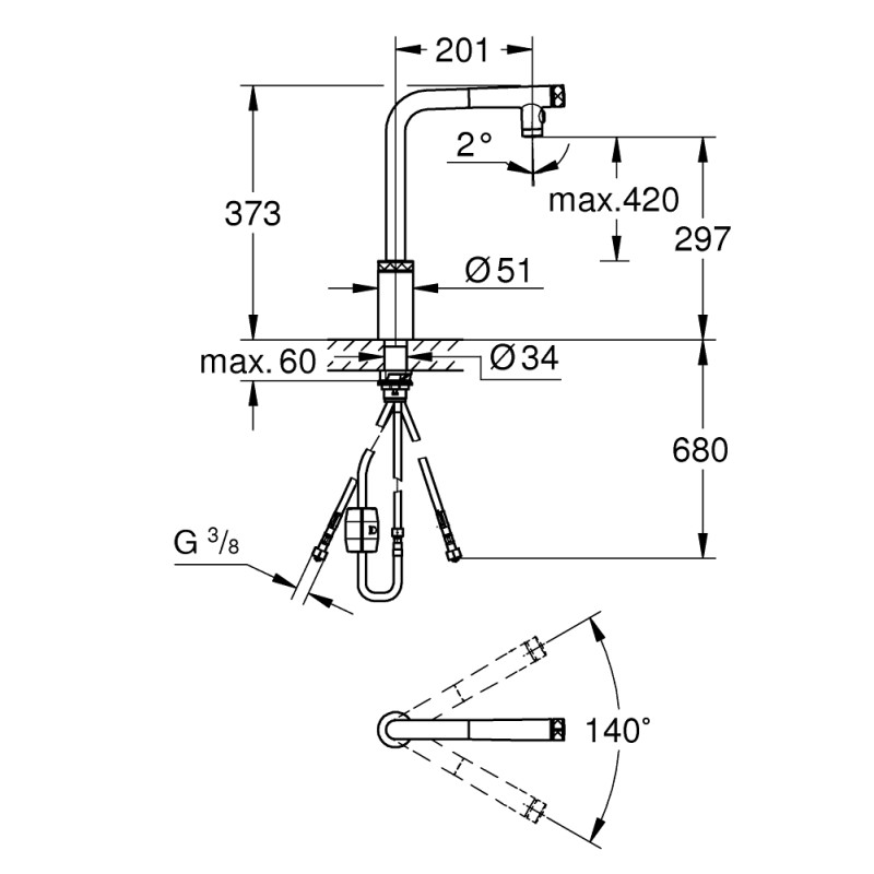 Grohe Vento Смеситель для мойки с управлением SmartControl (31891000)