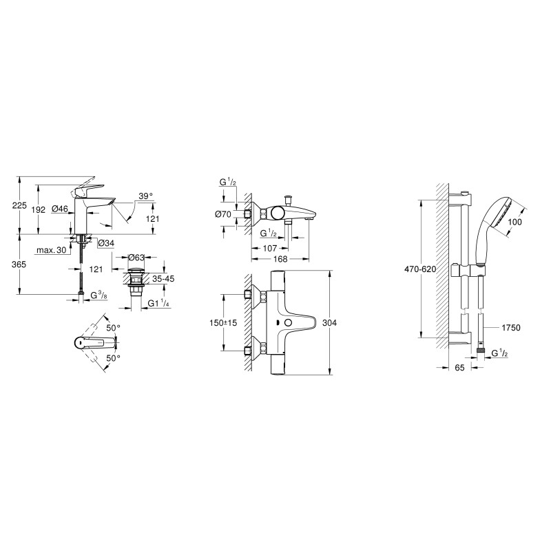 Grohe Набiр змiшувачiв QuickFix Start 3 в 1 для ванни (UA303304TM)