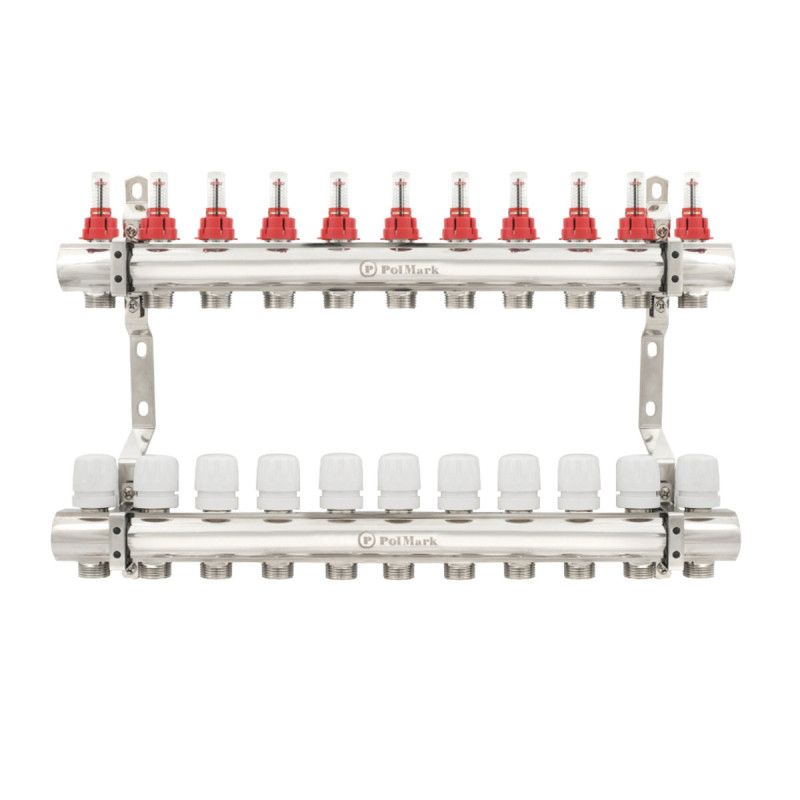 Коллектор Polmark 1"x3/4" 11 выходов с термоклапанами и расходомерами PBMF111 (89862)