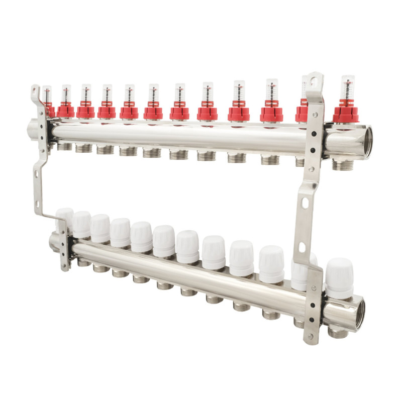 Коллектор Polmark 1"x3/4" 12 выходов с термоклапанами и расходомерами PBMF112 (89863)