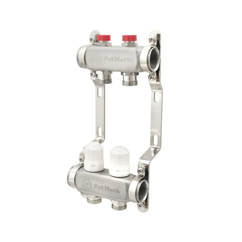 Коллектор Polmark 1"x3/4" 2 выхода с термоклапанами без евроконусов (89238)