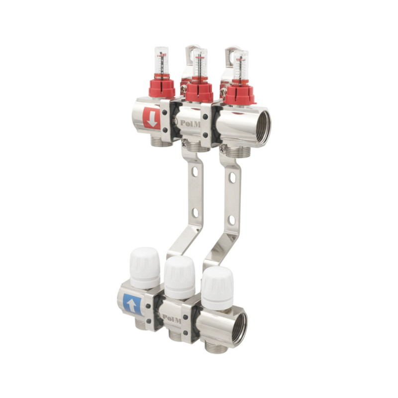 Коллектор Polmark 1"x3/4" 3 выхода с термоклапанами и расходомерами PBMF103 (PBMF103)