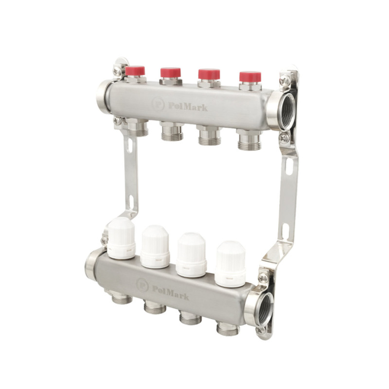 Коллектор Polmark 1"x3/4" 4 выхода с термоклапанами без евроконусов (євроконусів)