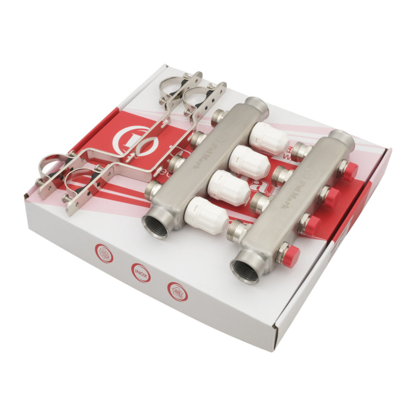 Коллектор Polmark 1"x3/4" 4 выхода с термоклапанами без евроконусов (євроконусів)