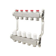 Коллектор Polmark 1"x3/4" 5 выходов с термоклапанами без евроконусов (євроконусів)
