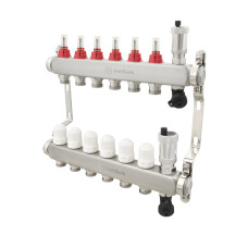 Коллектор Polmark 1"x3/4" 6 выходов с воздухоотводчиком с расходомерами без евроконусов (євроконусів)