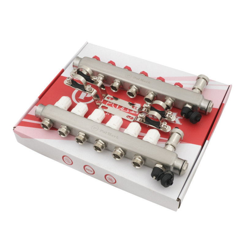 Коллектор Polmark 1"x3/4" 6 выходов с воздуховодом с термоклапанами без евроконусов (євроконусів)