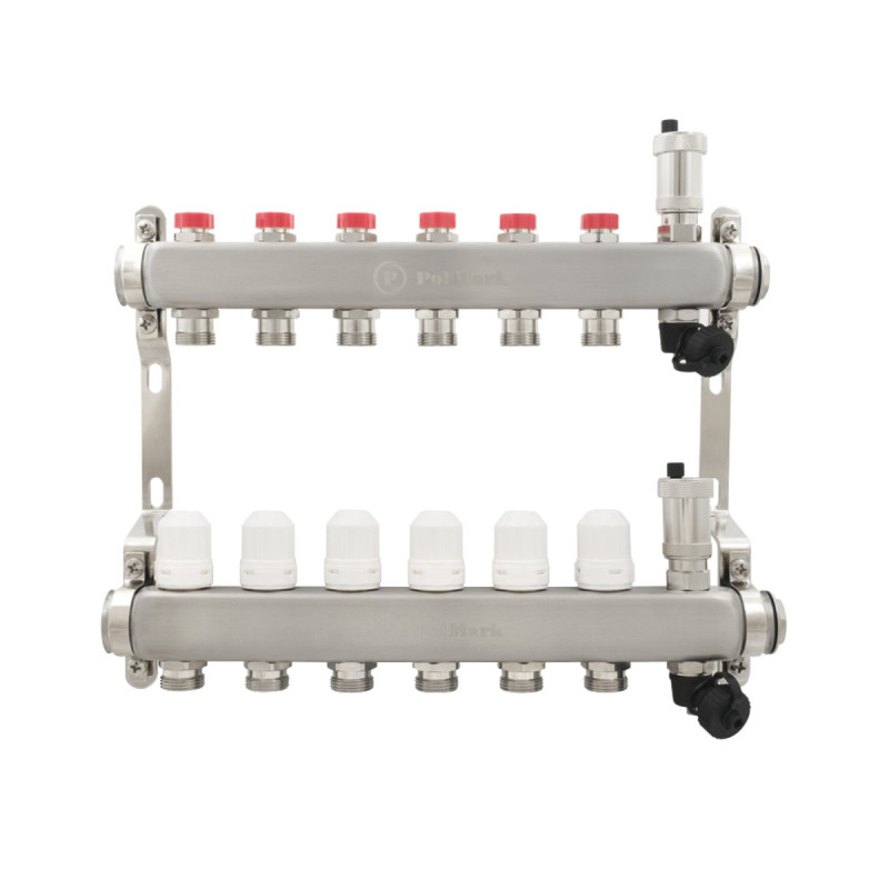 Коллектор Polmark 1"x3/4" 6 выходов с воздуховодом с термоклапанами без евроконусов (євроконусів)