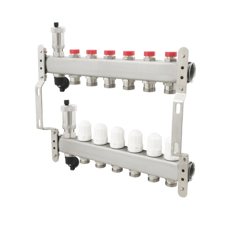 Коллектор Polmark 1"x3/4" 6 выходов с воздуховодом с термоклапанами без евроконусов (євроконусів)