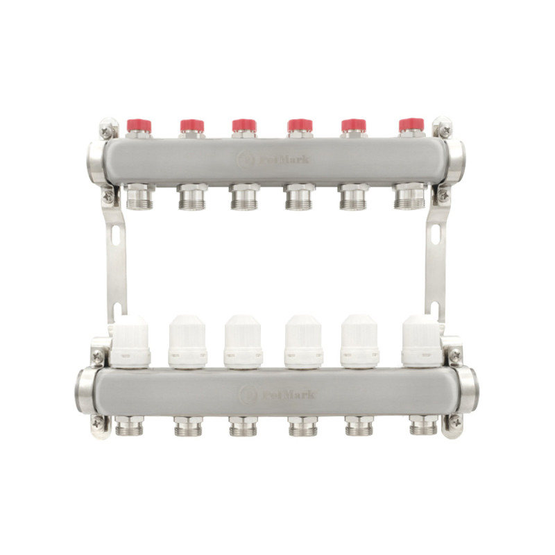 Коллектор Polmark 1"x3/4" 6 выходов с термоклапанами без евроконусов (євроконусів)