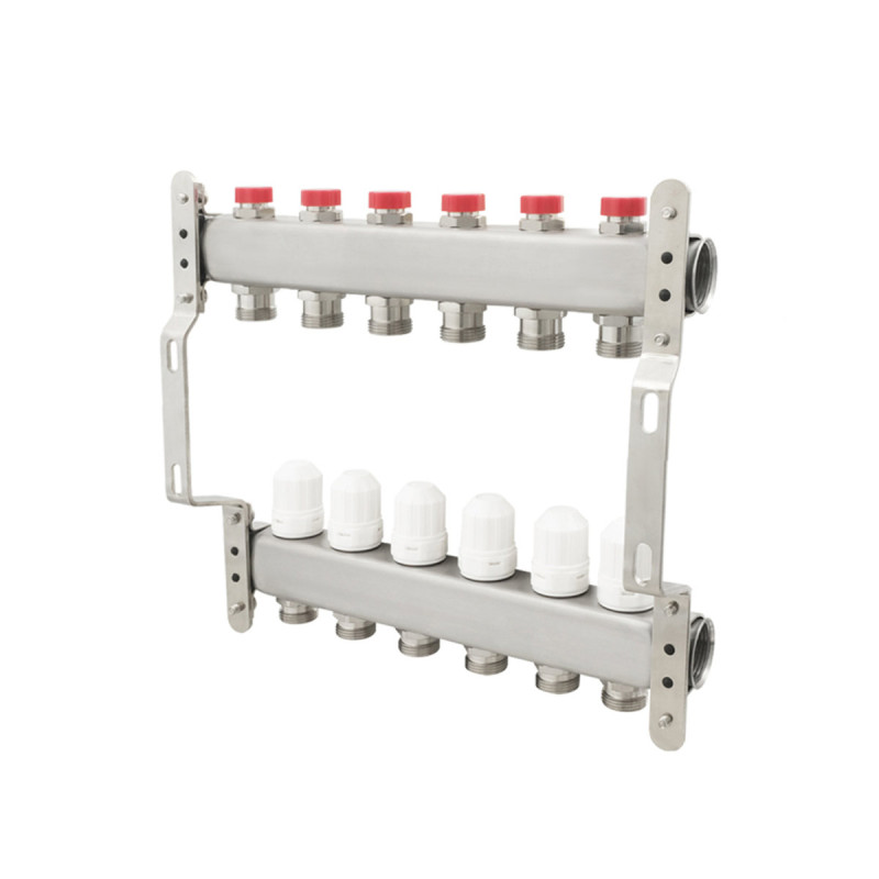 Коллектор Polmark 1"x3/4" 6 выходов с термоклапанами без евроконусов (євроконусів)