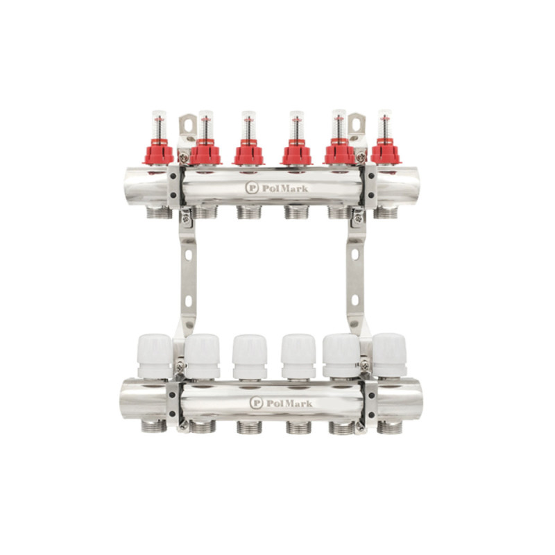 Коллектор Polmark 1"x3/4" 6 выходов с термоклапанами и расходомерами PBMF106 (PBMF106)