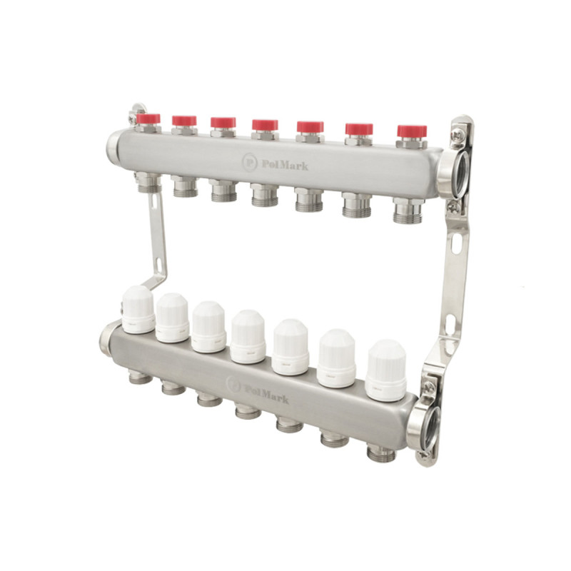 Коллектор Polmark 1"x3/4" 7 выходов с термоклапанами без евроконусов (євроконусів)