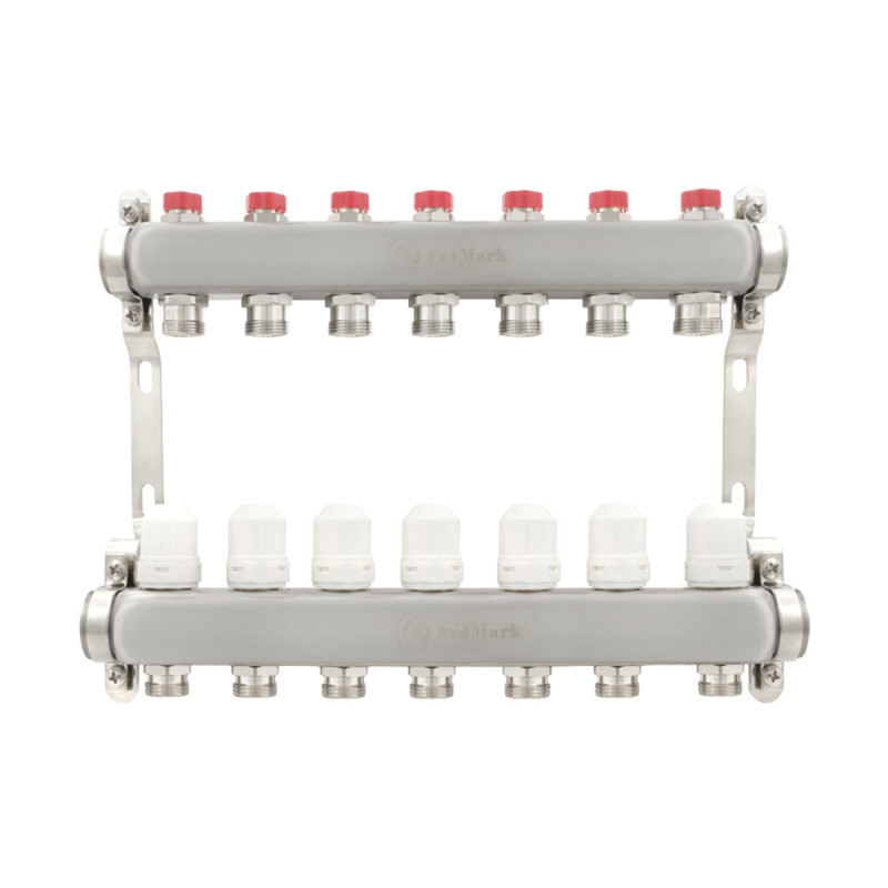 Коллектор Polmark 1"x3/4" 7 выходов с термоклапанами без евроконусов (євроконусів)