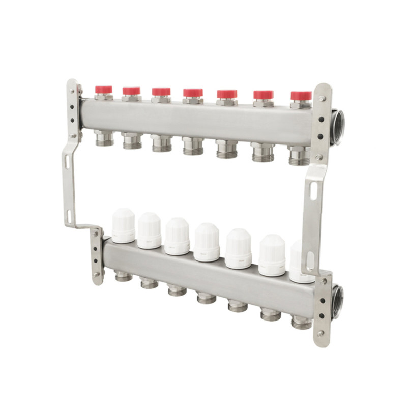 Коллектор Polmark 1"x3/4" 7 выходов с термоклапанами без евроконусов (євроконусів)