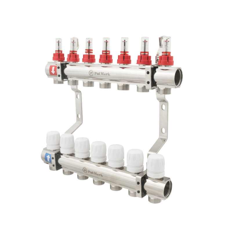 Коллектор Polmark 1"x3/4" 7 выходов с термоклапанами и расходомерами PBMF107 (PBMF107)