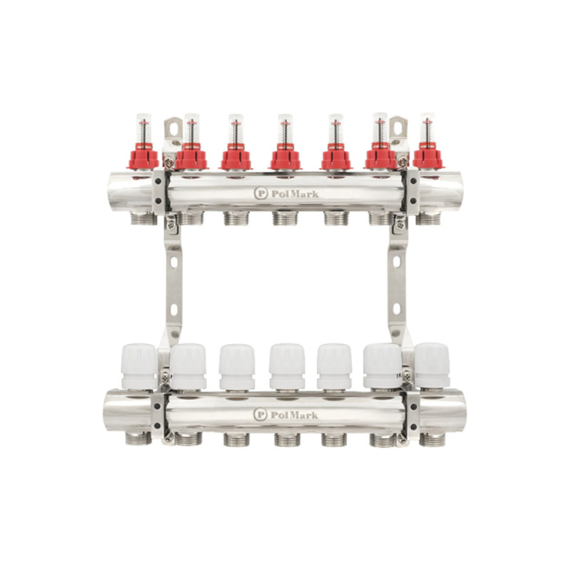Коллектор Polmark 1"x3/4" 7 выходов с термоклапанами и расходомерами PBMF107 (PBMF107)