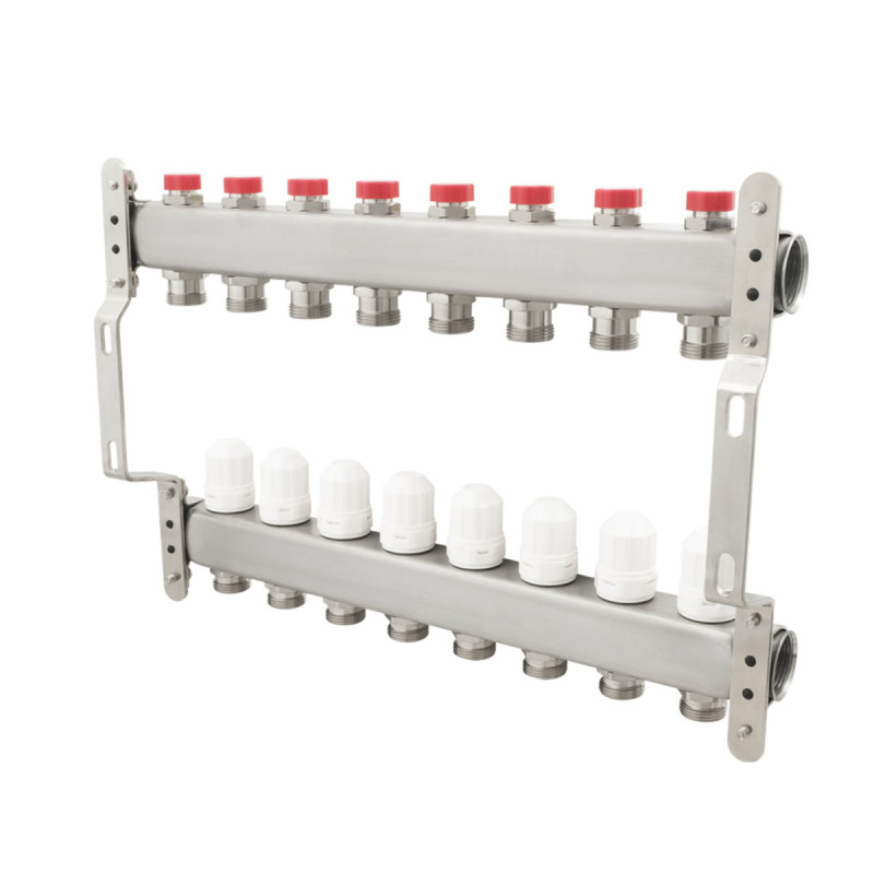Коллектор Polmark 1"x3/4" 8 выходов с термоклапанами без евроконусов (євроконусів)