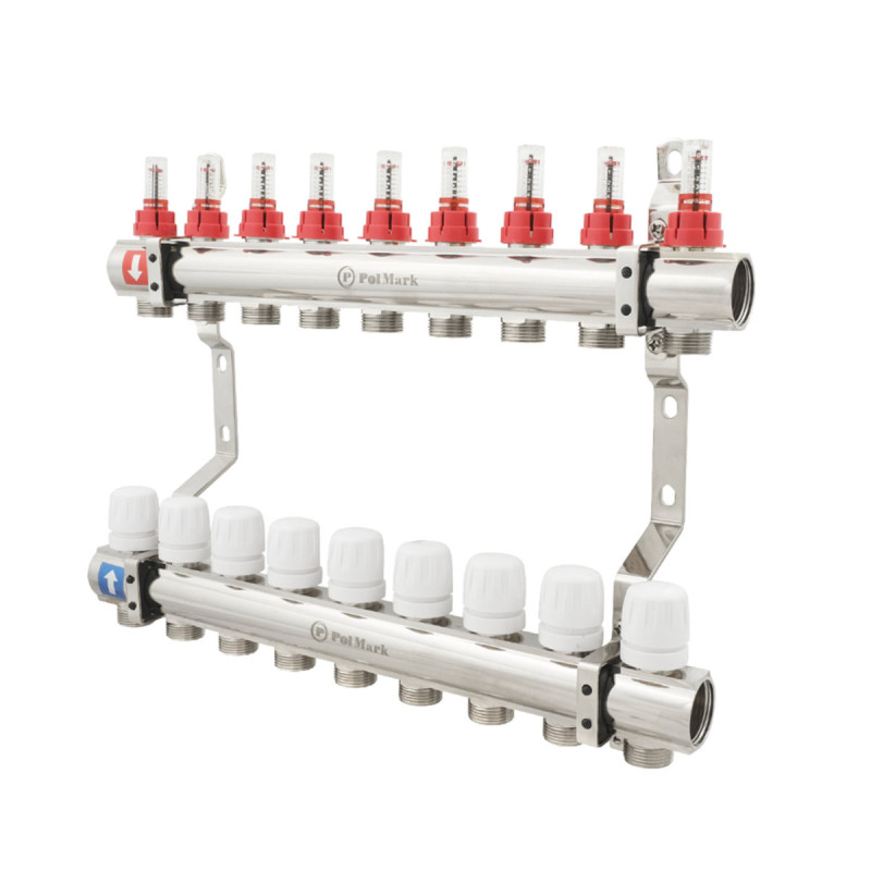 Коллектор Polmark 1"x3/4" 9 выходов с термоклапанами и расходомерами PBMF109 (PBMF109)