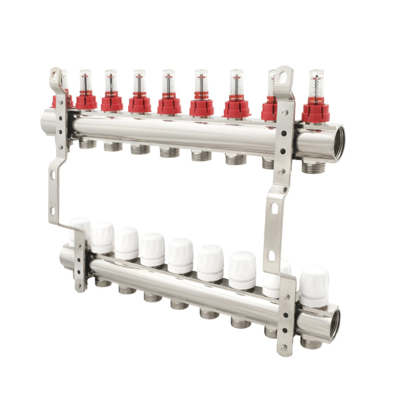 Коллектор Polmark 1"x3/4" 9 выходов с термоклапанами и расходомерами PBMF109 (PBMF109)