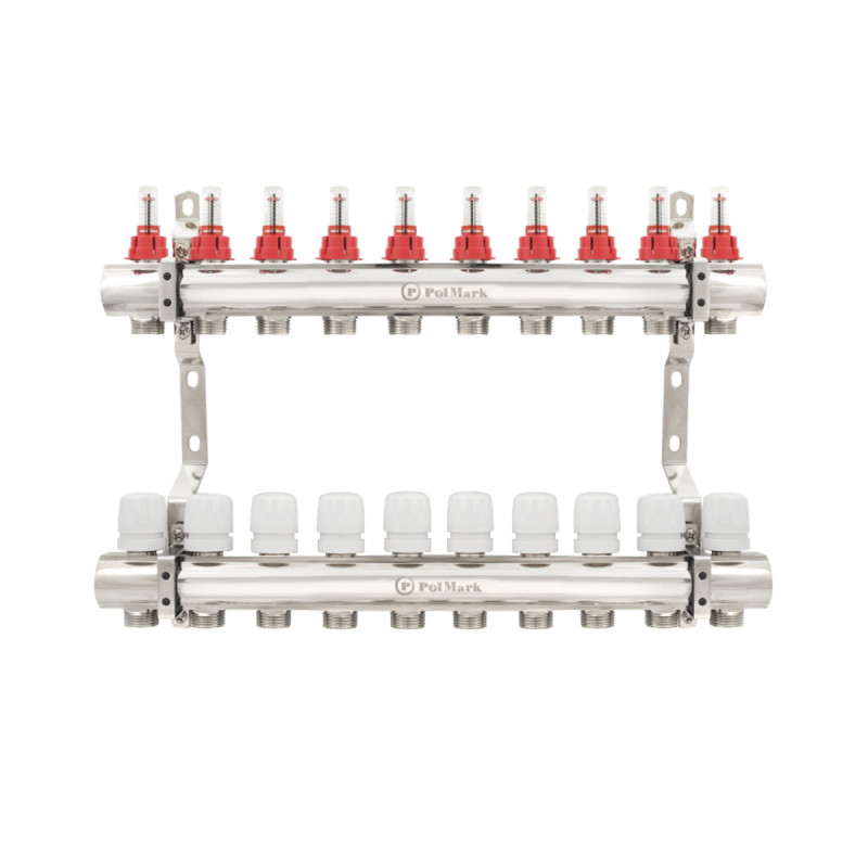 Коллектор Polmark 1"x3/4" 10 выходов с термоклапанами и расходомерами PBMF110 (PBMF110)