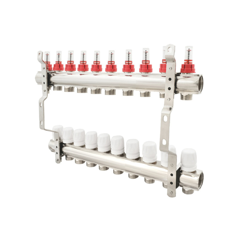 Коллектор Polmark 1"x3/4" 10 выходов с термоклапанами и расходомерами PBMF110 (PBMF110)