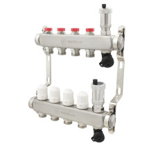 Коллектор Polmark 1"x3/4" 4 выхода в воздухоотводчик с термоклапанами без евроконусов. (евроконусов)