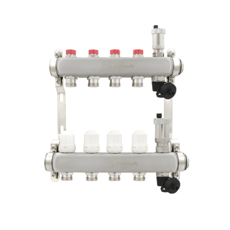 Коллектор Polmark 1"x3/4" 4 выхода в воздухоотводчик с термоклапанами без евроконусов. (евроконусов)