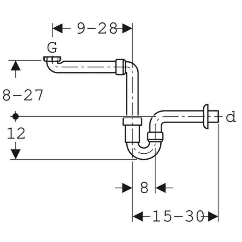 Geberit 151.107.11.1 Сифон U-образный, компактная модель, гориз.отвод 40мм