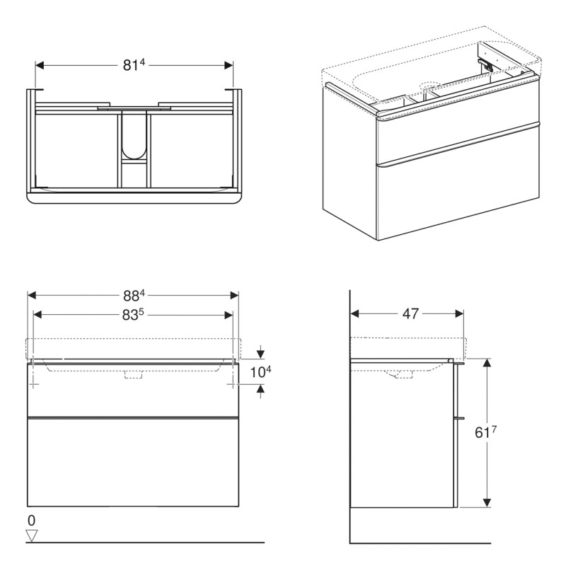 Geberit 500.354.00.1 Smyle Square Шафка під умивальник 90см, з двома шухлядами, колір білий глянець
