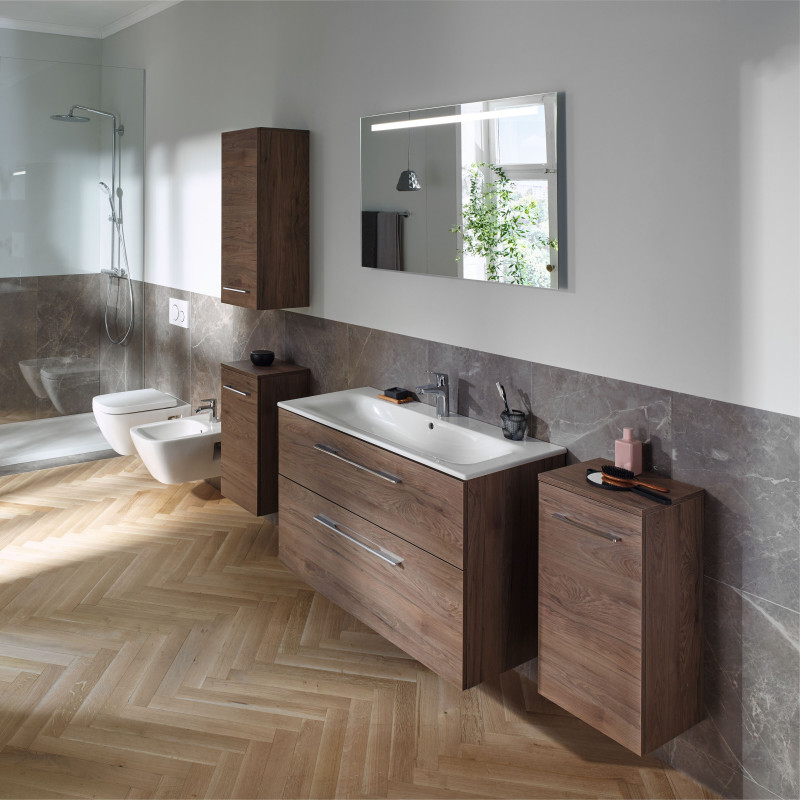 Geberit 501.246.00.1 Selnova Square Комплект меблів для ванної кімнати: тумба під раковину 100см з 2-ма шухлядами + раковина slim rim з 1отв.під зміш. та переливом, колір горіх темний